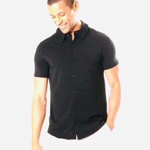 True Classic Knit Short Sleeve Shirt Size Large Black Cotton Blend